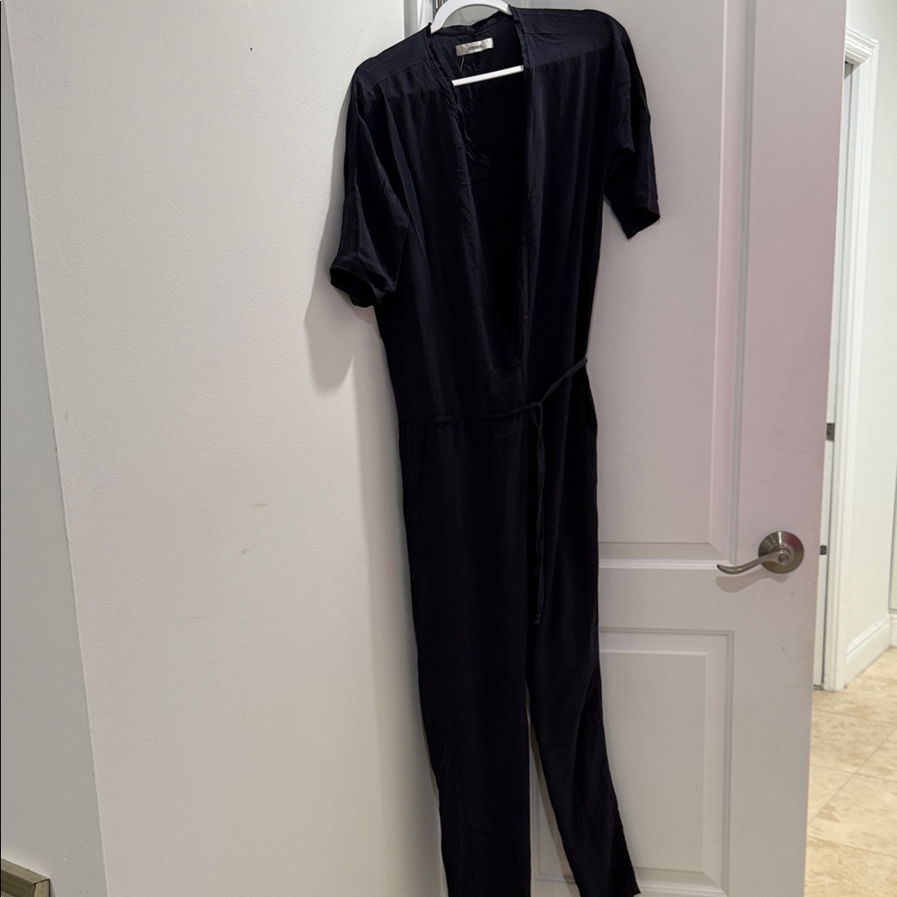 Chic HUMANOID navy light rayon loose and cool Short-Sleeve Jumpsuit